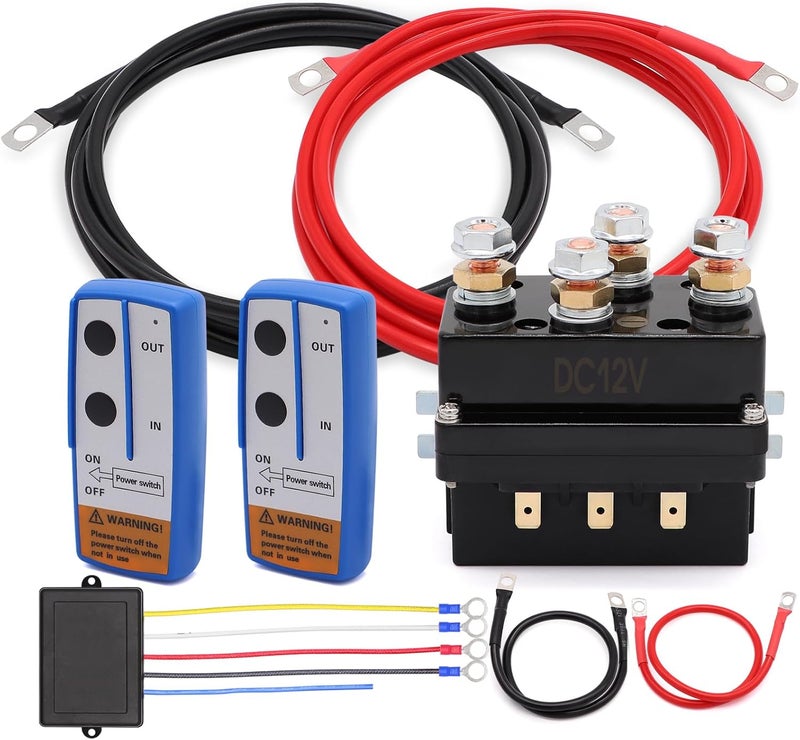 Torkettle 12V 250A Winch Solenoid Relay Contactor with 2Pcs Wireless Remote Controller Kit and 4Pcs Pre-Wires for 2000-5000lbs ATV UTV Truck Winches - Image 1